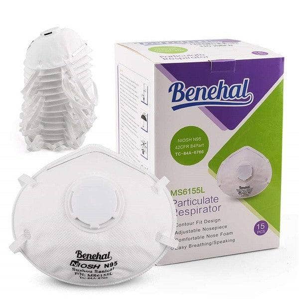 Inspira Nutritionals Pty Ltd – Großhandel Mund-/Gesichtsschutz – NIOSH N95 Atemschutzmaske mit Ventil Benehal 6155, Packung mit 15
