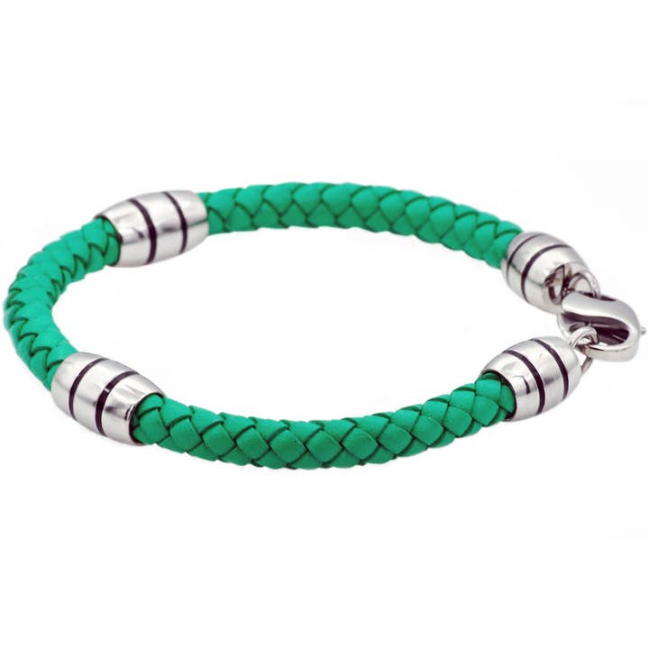 Blackjack Mens Jewelry – Engroshandel Flettet armbånd – Mænds grøn læder rustfrit stål armbånd