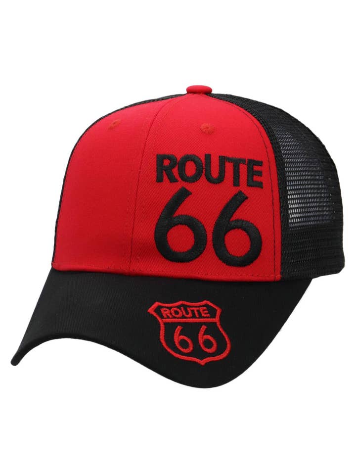 Route 66 Logo Structured Six Panel Trucker Hat for wholesale by Cap Zone