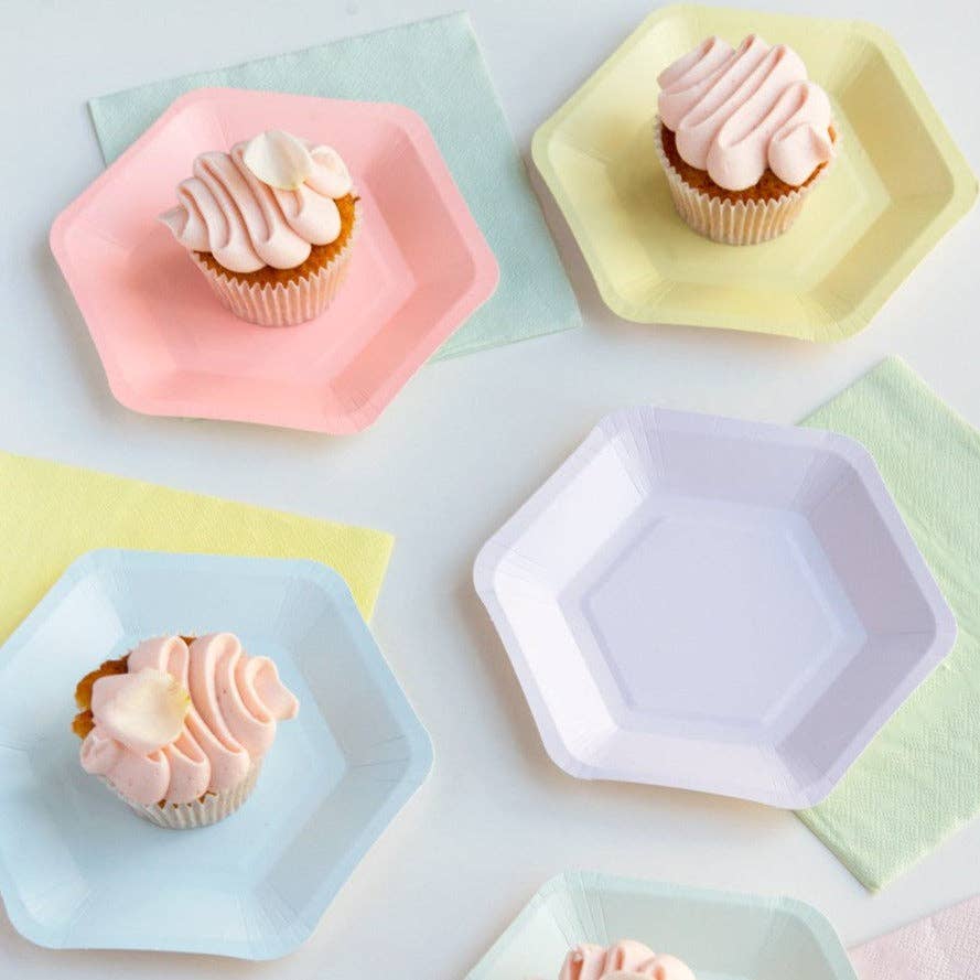 Talking Tables USA - Wholesale Disposable Plate - Pastel Hexagonal Plates - 12 Pack | Party Plates |8