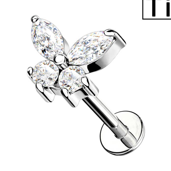 Labret-piercing van titanium met kristallen vlindervorm - PWC-012 voor wholesale door Awaken
