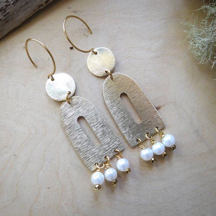 Rainbow arch pearl earrings for wholesale by Enchantments by Kathy Welsh