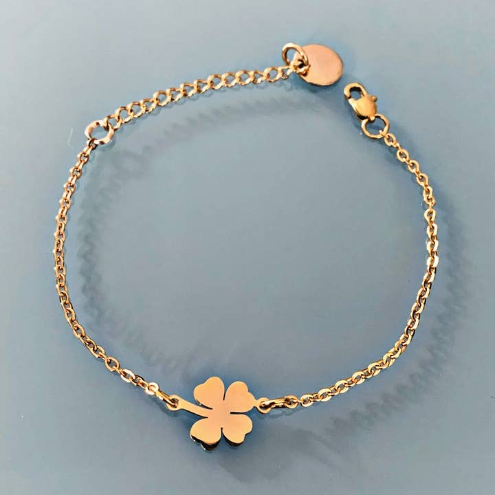 Pulseira feminina de aço inox dourado com trevo por atacado de Clovers