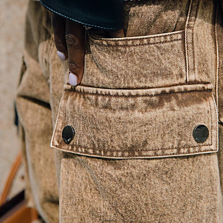 Brown Pocket patchwork jeans straight high waist vintage zipper for wholesale on Faire7