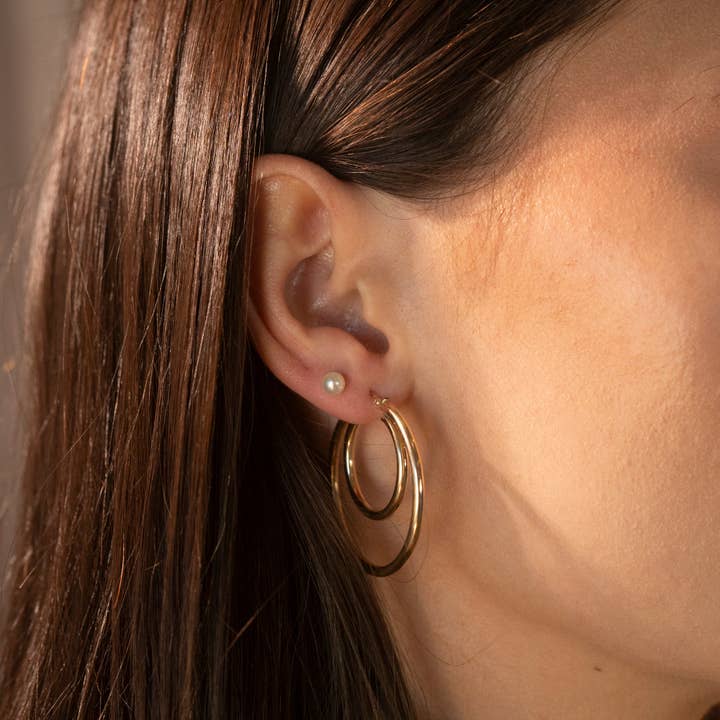 Rose Gypsy - Wholesale Stud/Post Earrings - Gold Fresh Water Pearl Studs1