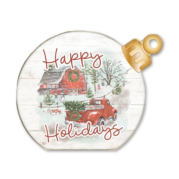 ORNAMENT DECORATIVE TABLETOP SITTER HAPPY HOLIDAYS TRUCK for wholesale by Jarmz Designs