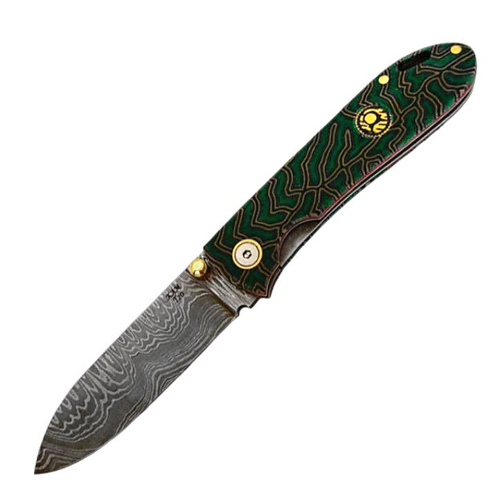 Kam Knife – T20 - Acier de Damas - Manche en Micarta Vert pour la vente par FEVUP CO.