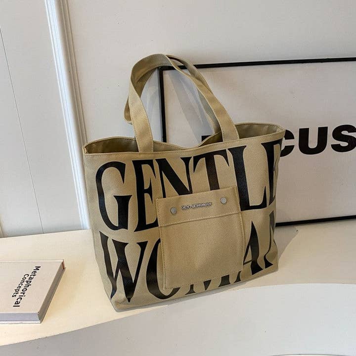 UZ Wholesale Store – Engroshandel Tote bag - Dame – Brevtryk lærred skuldertaske med stor kapacitet