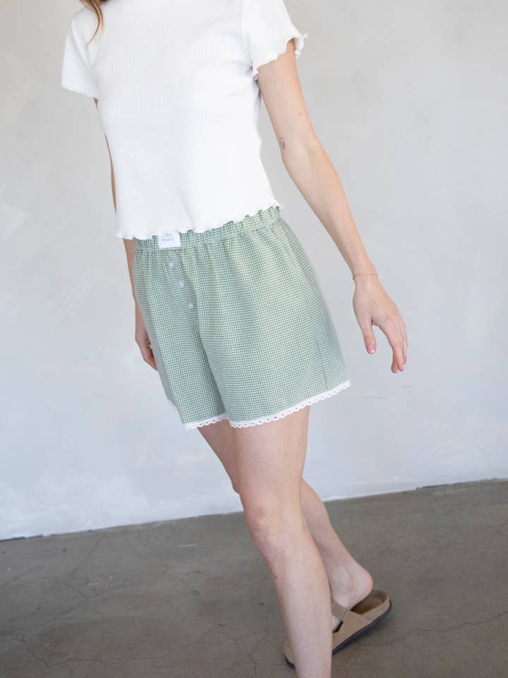 Things Between - Wholesale Shorts - Women's - Lace Gingham Boxer Shorts