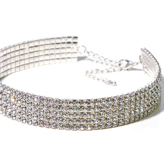 AZ0027 Five Row Crystal Stretch Choker (Adult size) for wholesale by FH2