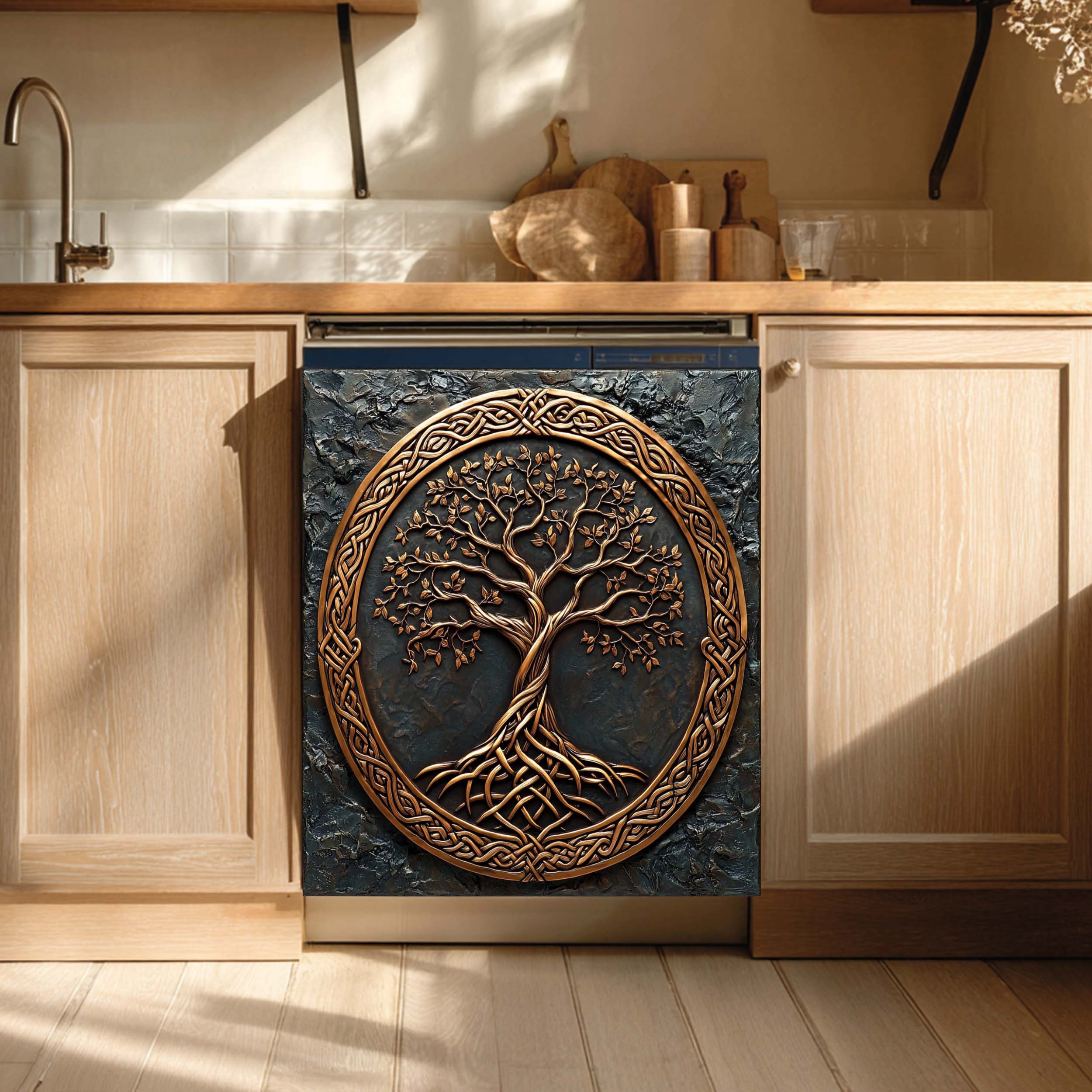 Glass Kitchen Backsplash – wholesale Magnet – Bronze Roots Dishwasher Magnet Cover – Celtic Tree of Life Magnetic Refrigerator Wrap0