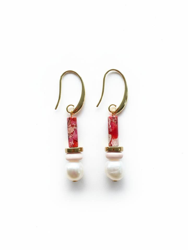 BDLE05 - Pink, peach & Freshwater drop earrings for wholesale by Gist Jewellery