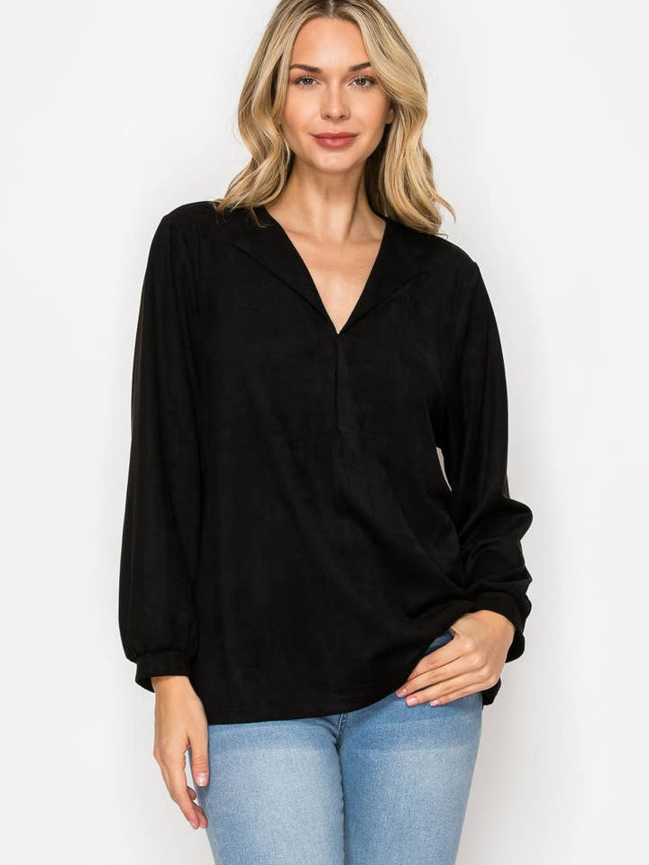 Adam Stretch Suede Top for wholesale by Joh Apparel