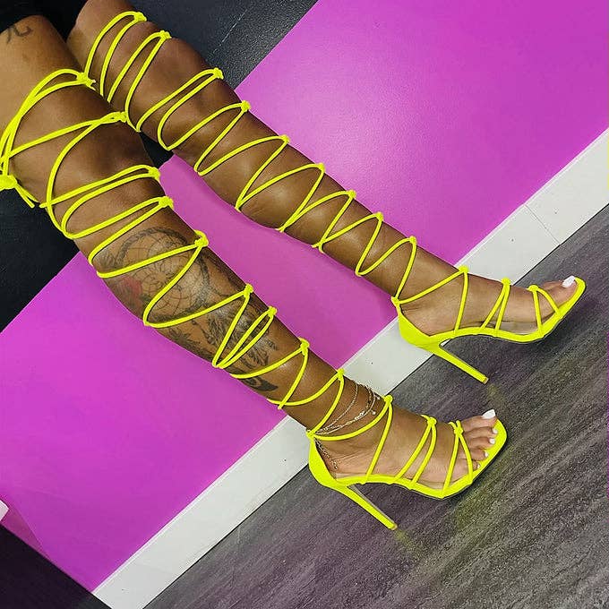 Jay’s Shoes - Wholesale High Heels - Women's - "JAY" Yellow Thigh High Strappy Heel1