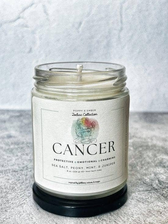 Poppy & Ember - Wholesale Jar/Filled Candle - Cancer Zodiac Crystal Candle0