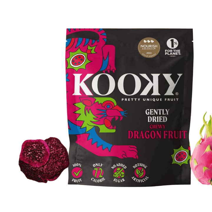 Skånsomt tørret dragefrugt | 12 pakker | Sej for engroshandel hos Kooky - Pretty Unique Fruit