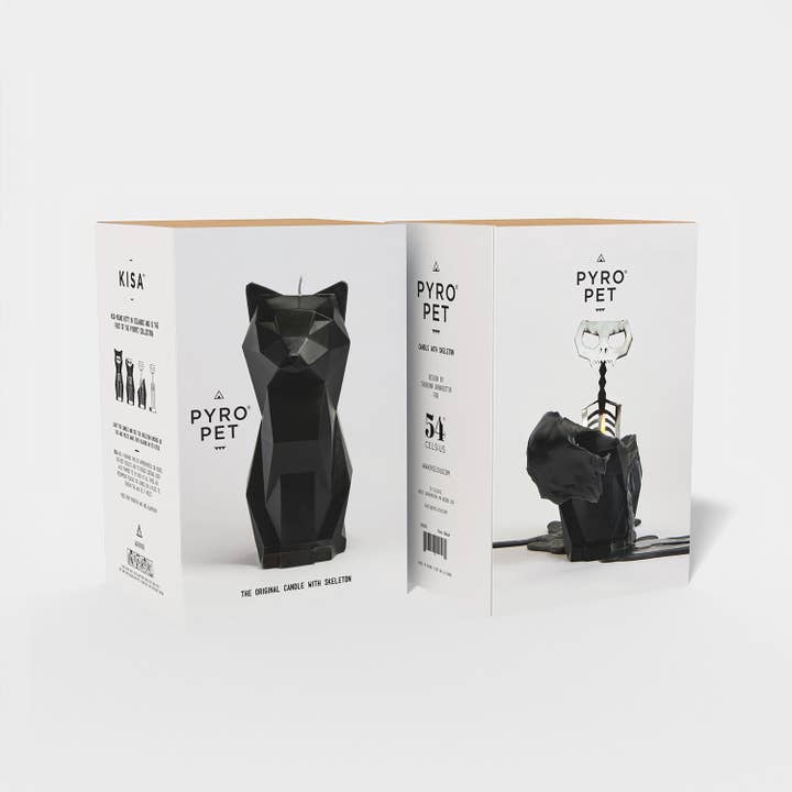 54 Celsius - Wholesale Novelty Candle - PyroPet Kisa Cat Skeleton Candle - 7" Tall, Black