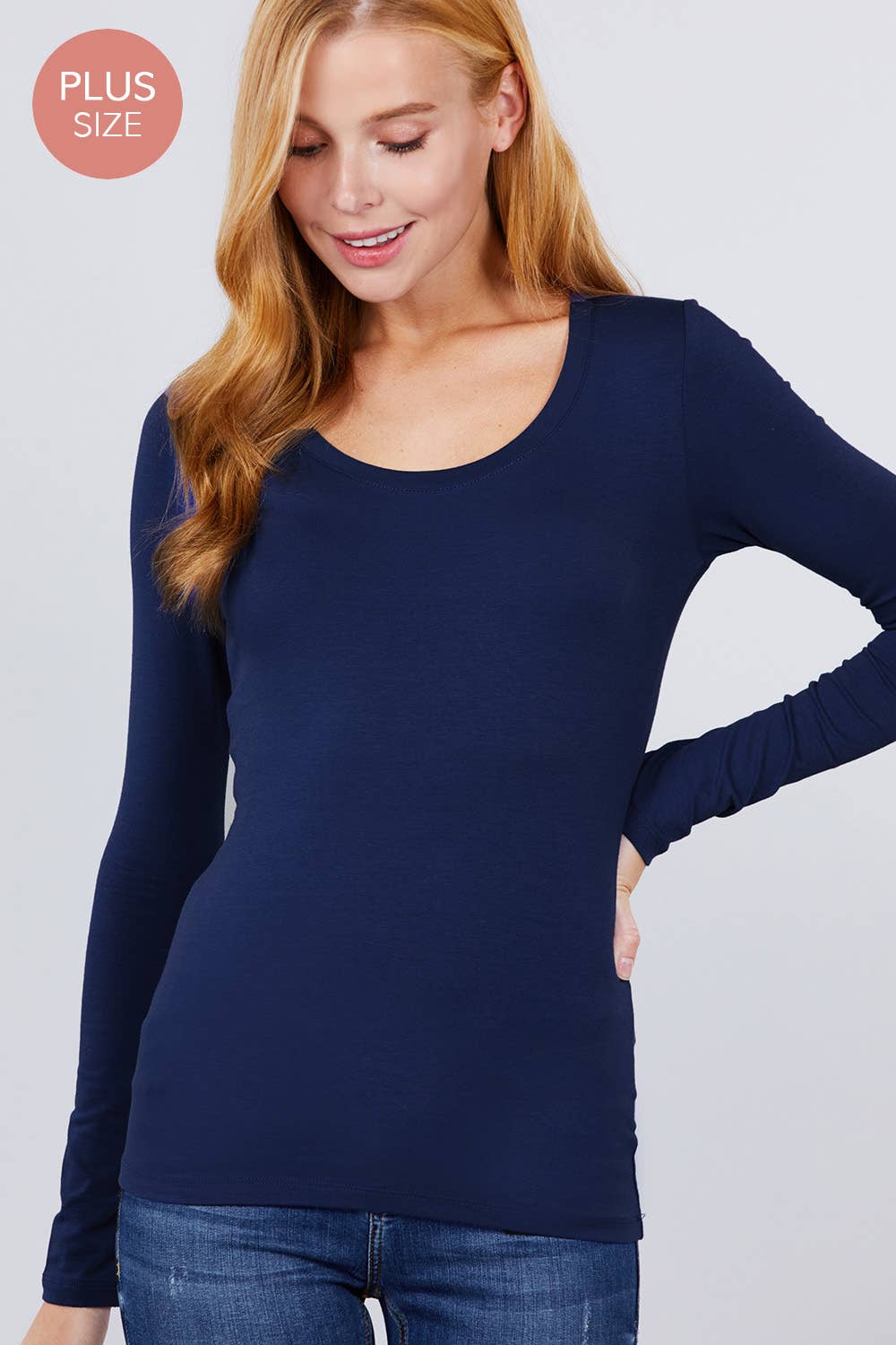 Active Basic | Active USA - Wholesale Knit Top - Women's - [PLUS SIZE] Long Sleeve Scoop Neck Top6
