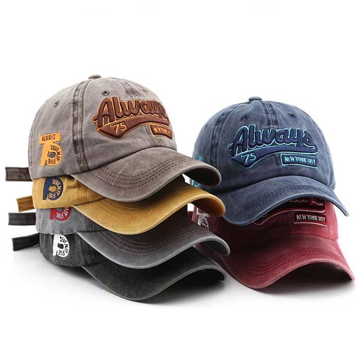 Letter Embroidery Snapback Vintage Baseball Cap - Assorted for wholesale by HALLEE