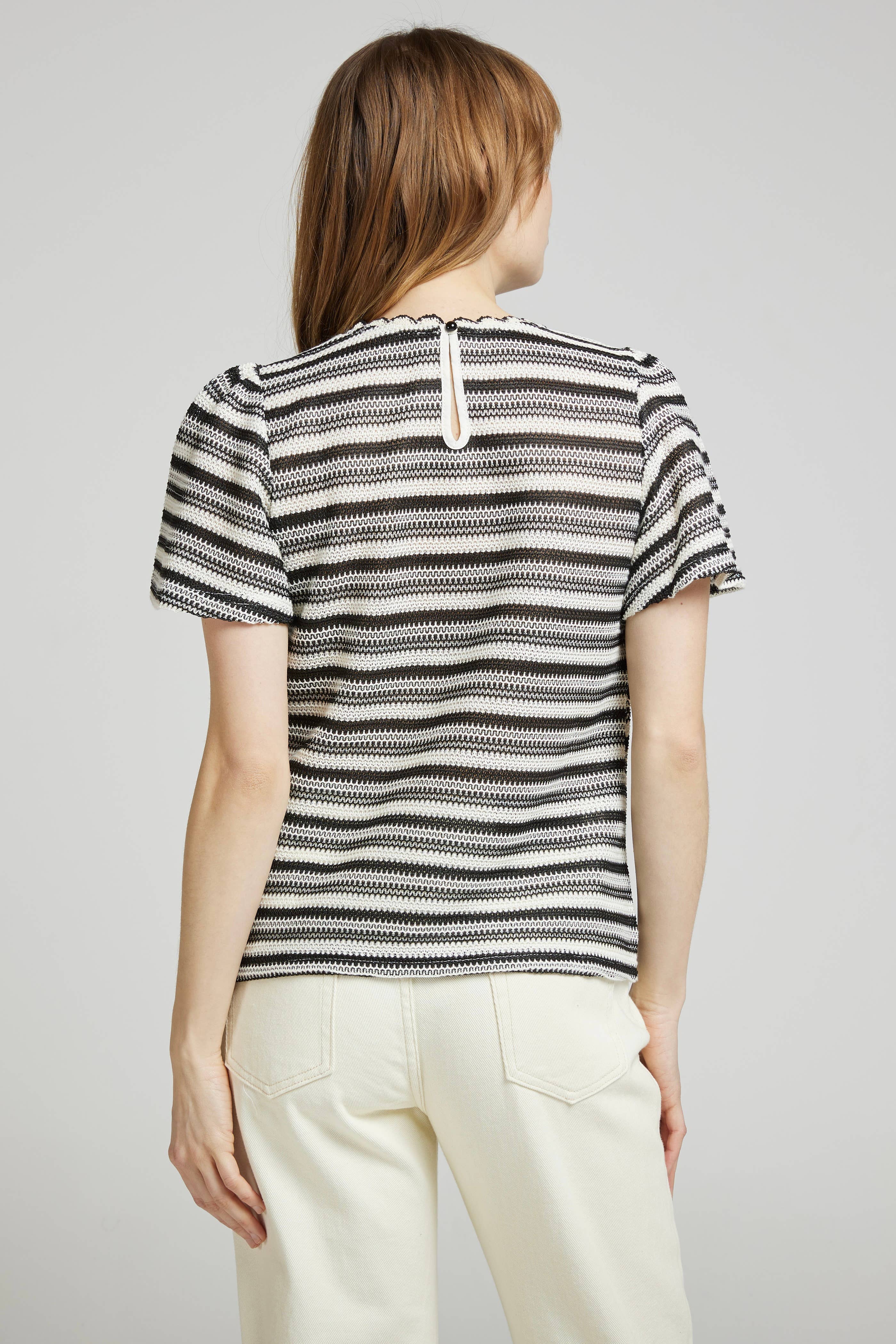 BLACK TERRY - Striped openwork knit T-shirt for wholesale on Faire3