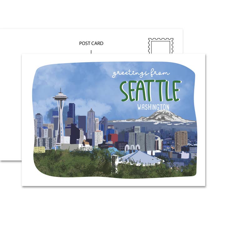 Greetings From Seattle Postcard for wholesale by Jaybee Design