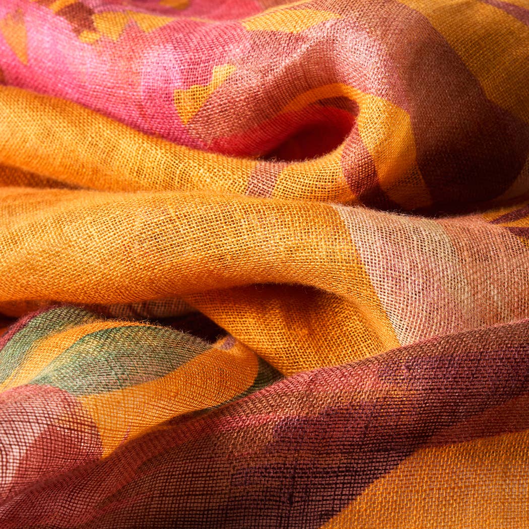 Yellow Linen/Cotton Scarf - Oriental Crane for wholesale on Faire2