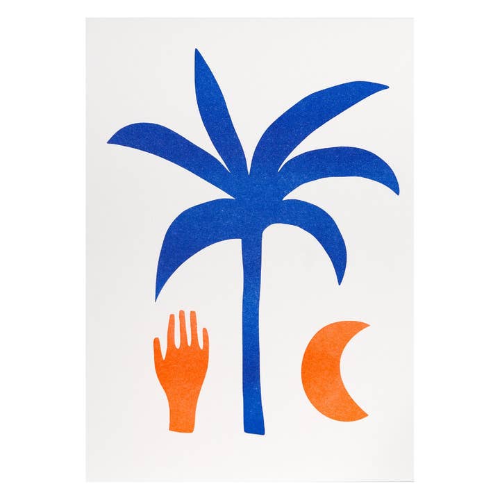 Riso Imprimé A4 - Bleu Palm/Fluo pour la vente par Silvia Visscher