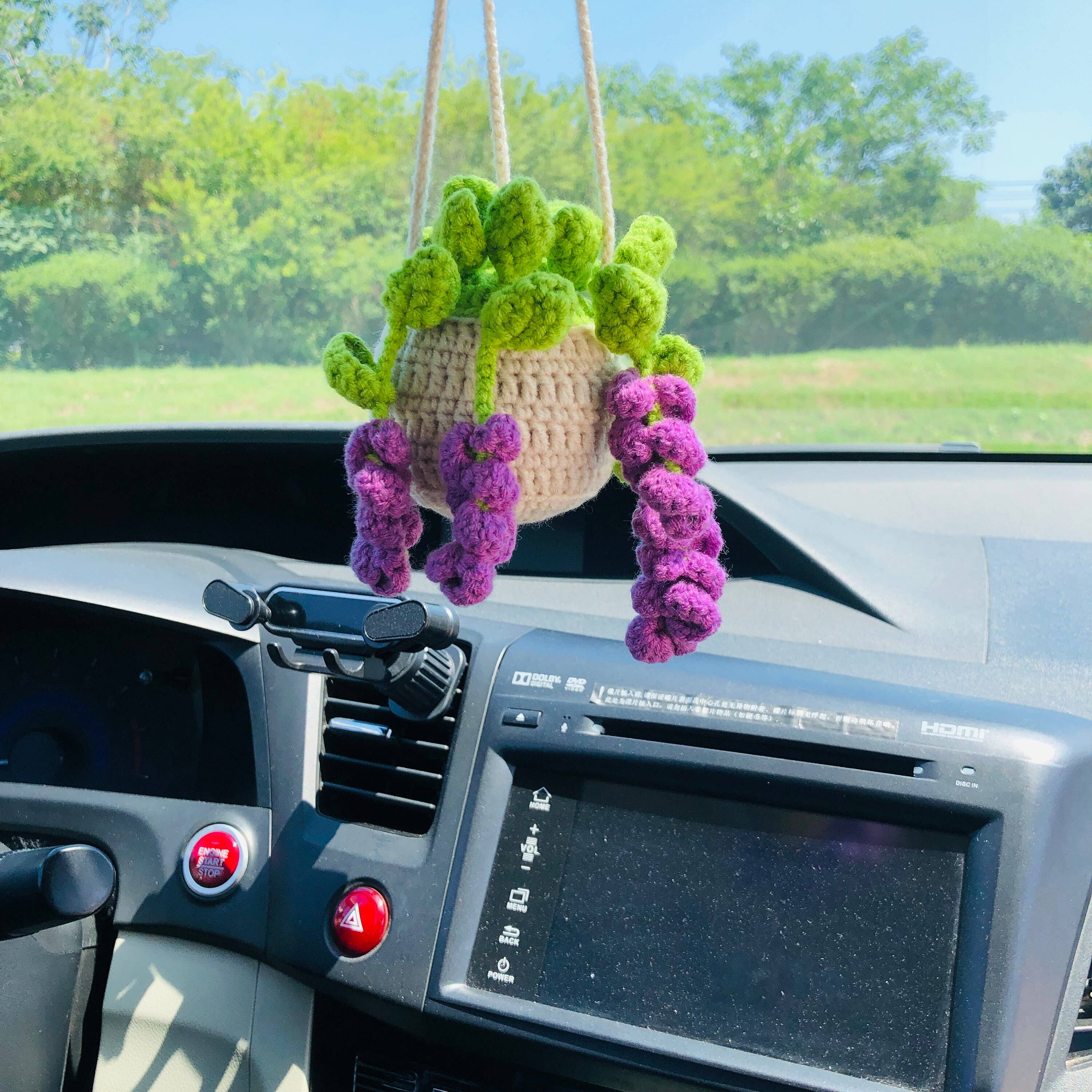 Anh2 LTD - Wholesale Car Decorative Charm - Women's - Cute Crochet Lavender Plant Car Mirror Hanging Pendant Decor6