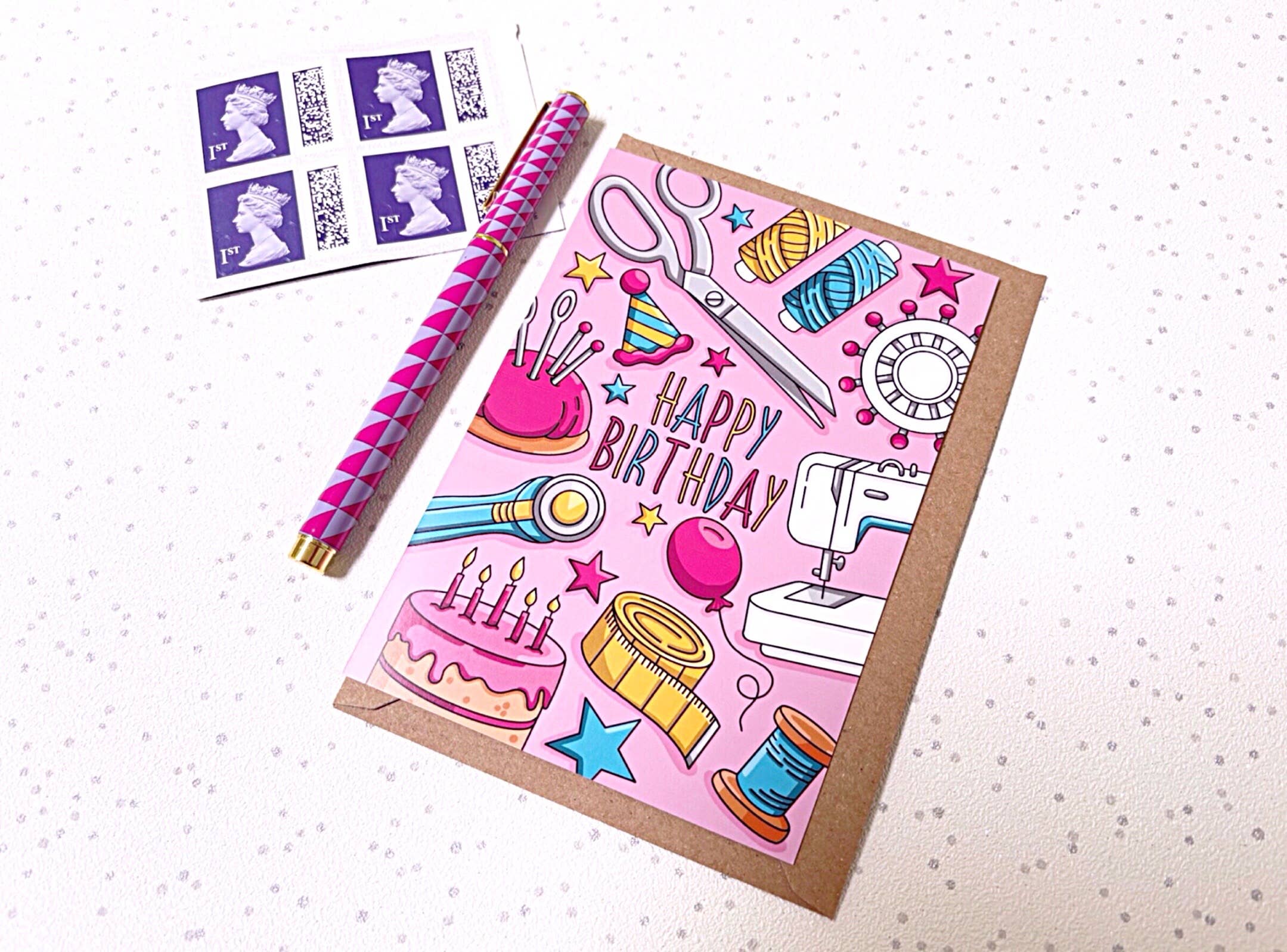 Little Green Stitches – wholesale Birthday card – Needlecraft Greetings Card,  Sewing Birthday Cards2