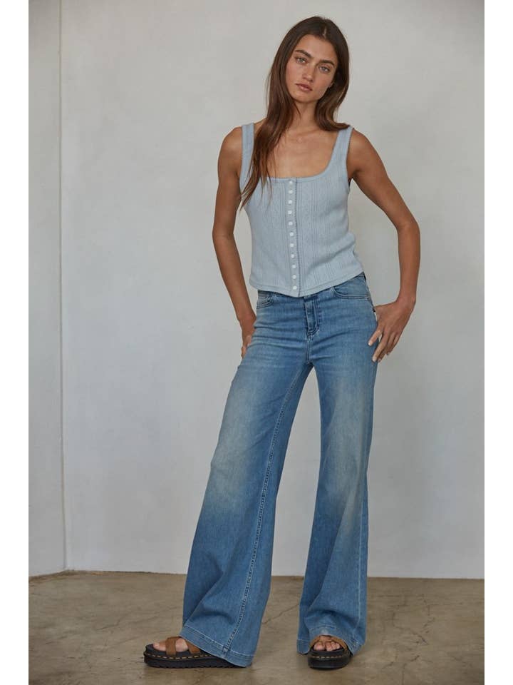By Together - Wholesale Tank Top - Women's - L8312 | Knit Cotton Pointelle Ribbed Lace Trim Detail Tank