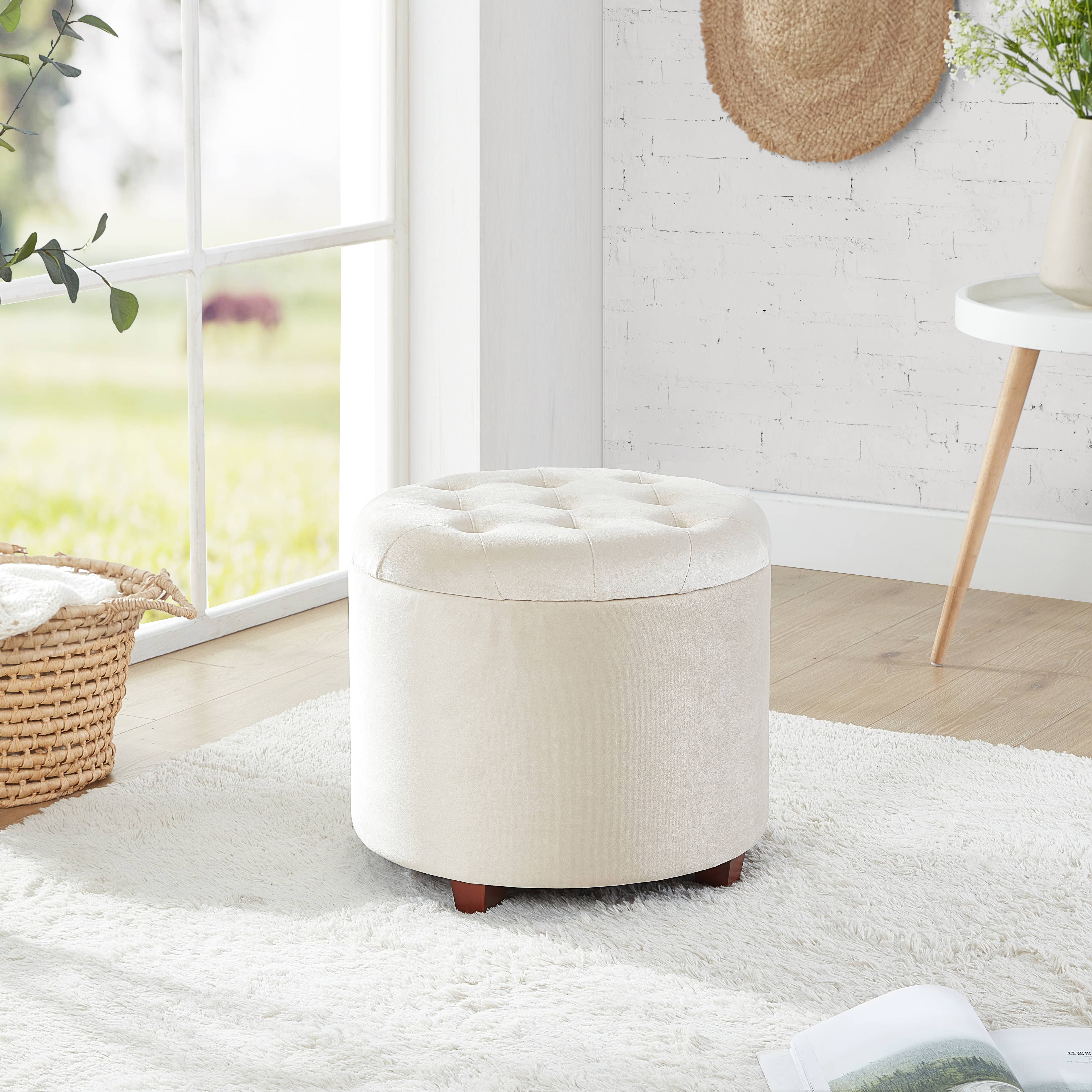 Ornavo Home - Vente Repose-pieds - Pouf coffre rond capitonné Donovan9