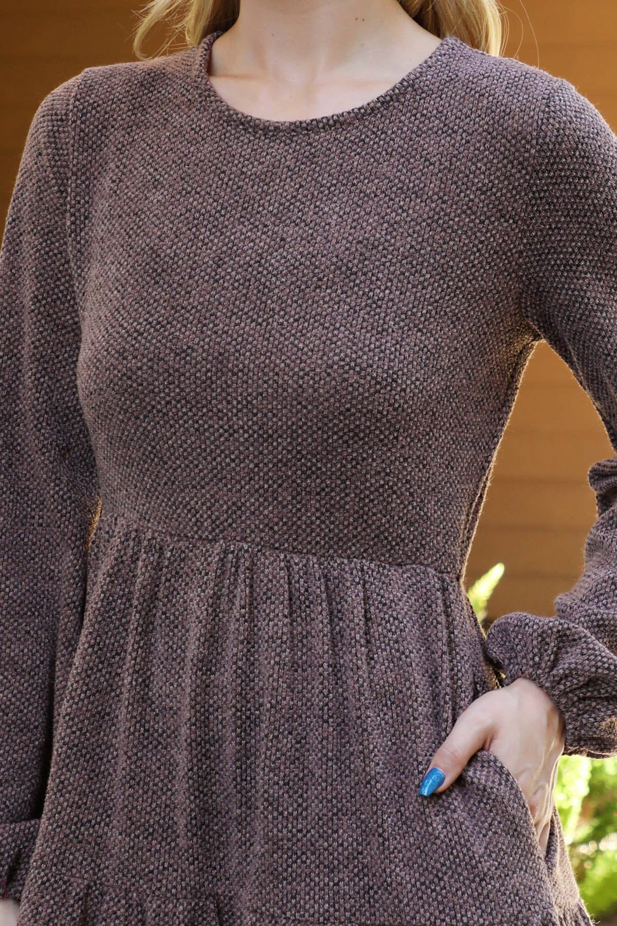 You & Me – Großhandel Kleid – Damen – YMD10055V-JACQUARD-STRICK MIT LANGEN PUFFÄRMELN UND ELASTISCHER TAILLE14