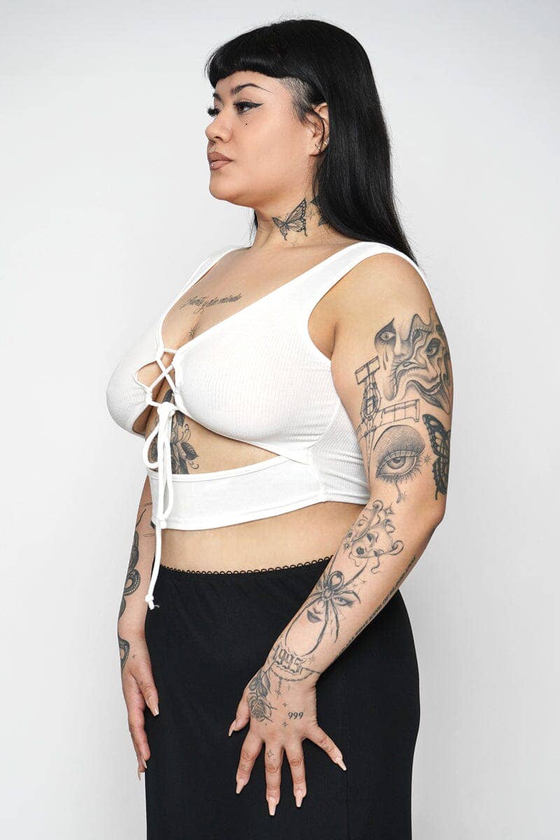 WHITE Sullen Lace Up Tank for wholesale on Faire3