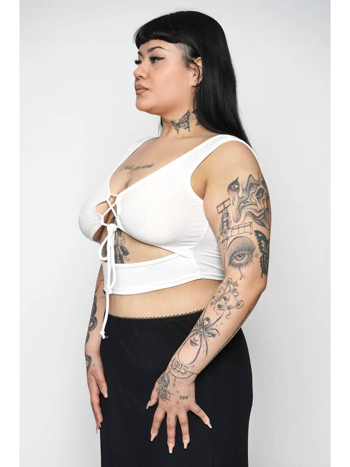 WHITE Sullen Lace Up Tank for wholesale on Faire3