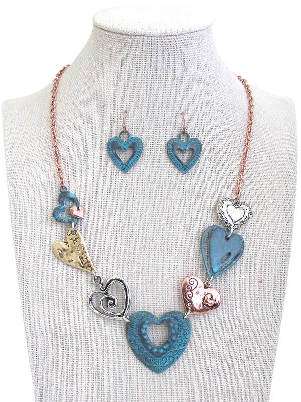 ( U209 ) MULTI SHAPE HEART LINK NECKLACE SET for wholesale by Jewelry Max