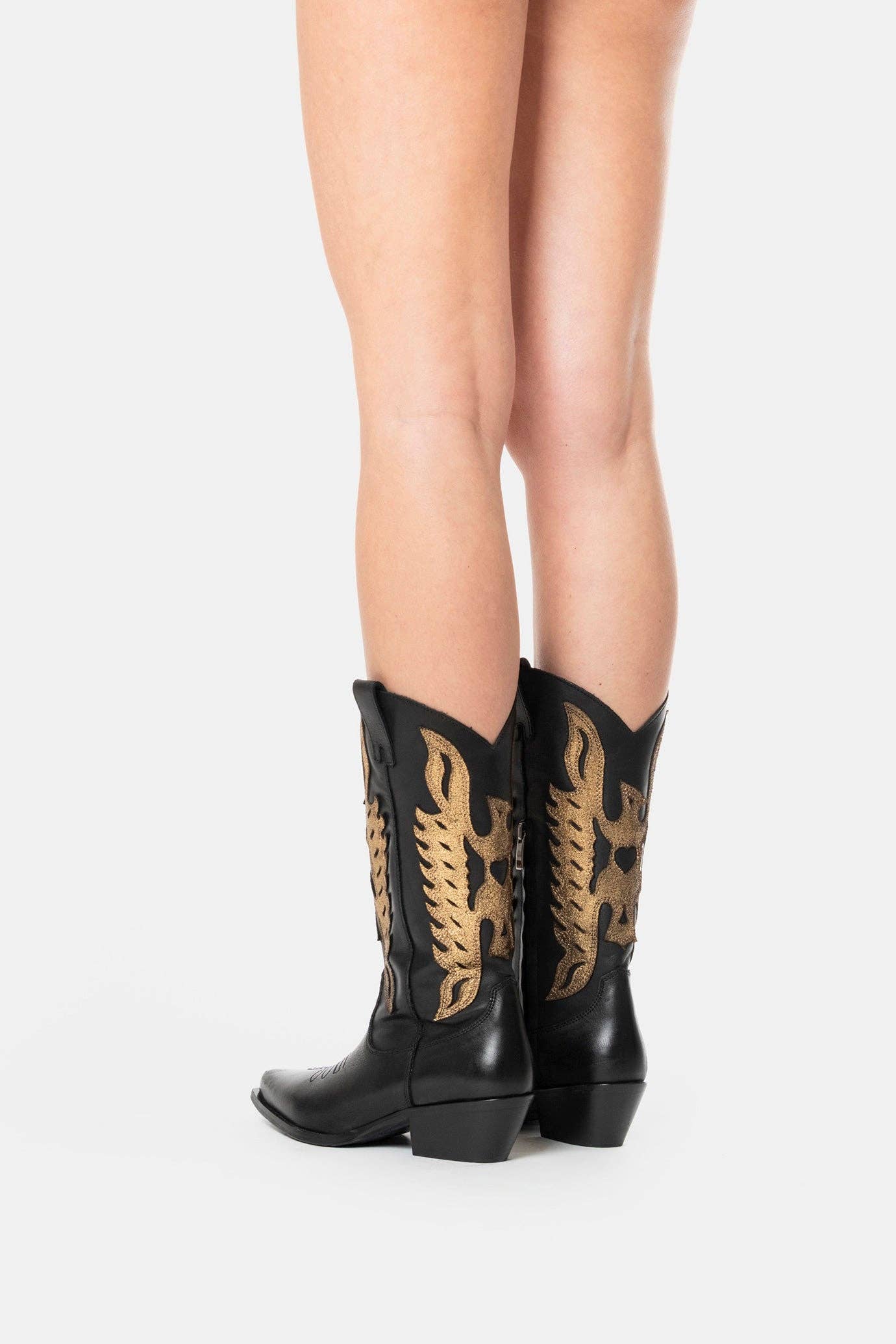 METISSE - Wholesale Boots - Women's - Black and gold calfskin Texan boots DX8226