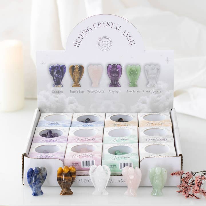 Something Different Wholesale - Wholesale Spiritual Stone/Crystal - Set of 24 Healing Crystal Angels in Display