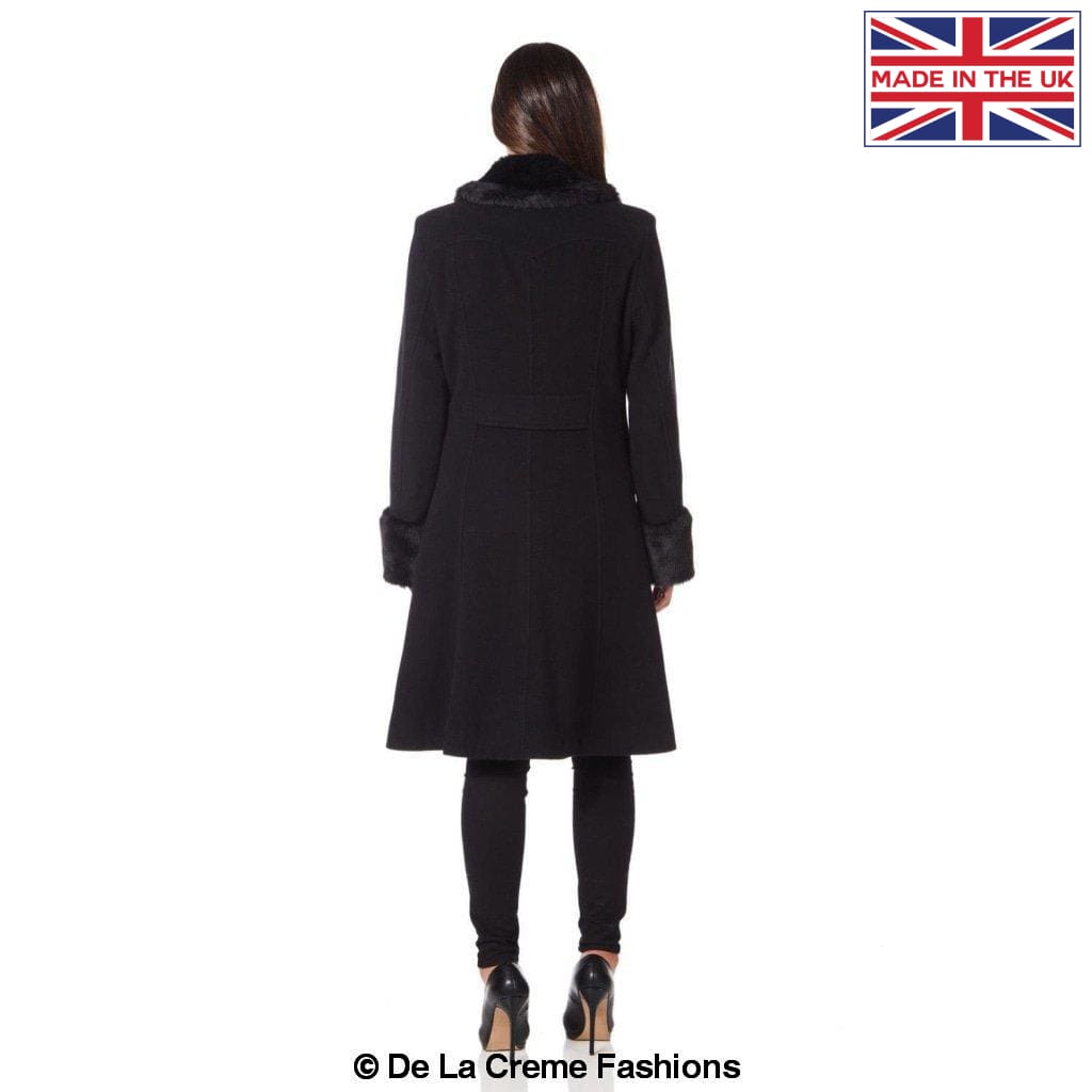 De La Creme Fashions – Engroshandel Frakke - Dame – De La Creme - Kvinders Militær imiteret pels Trim Midi Frakke1