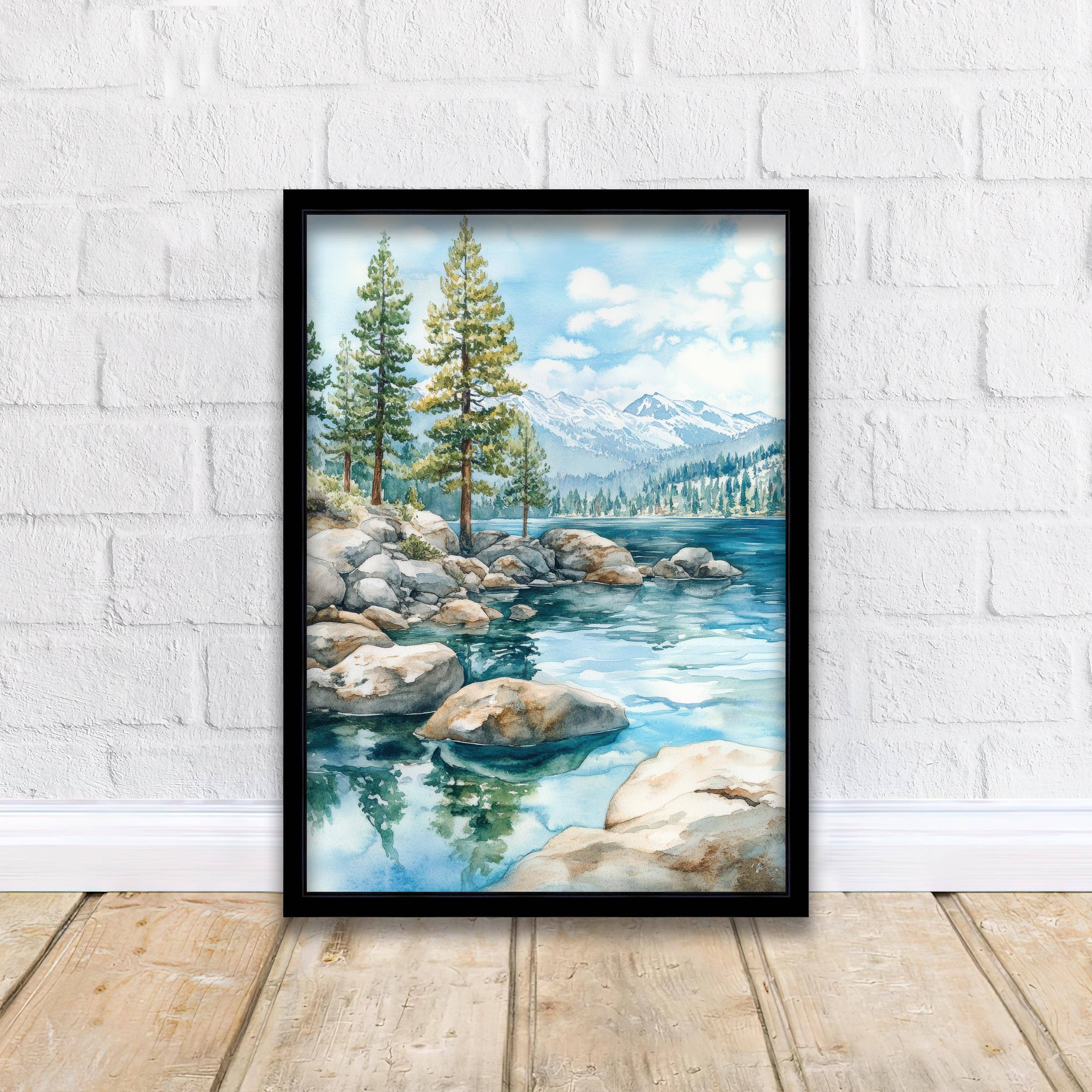 InkNPrintz – wholesale Art print – Lake Tahoe Watercolor Painting Lake Tahoe Landscape Art Watercolor Nature Poster Scenic Lake Tahoe Art Mountain Lake Decor0