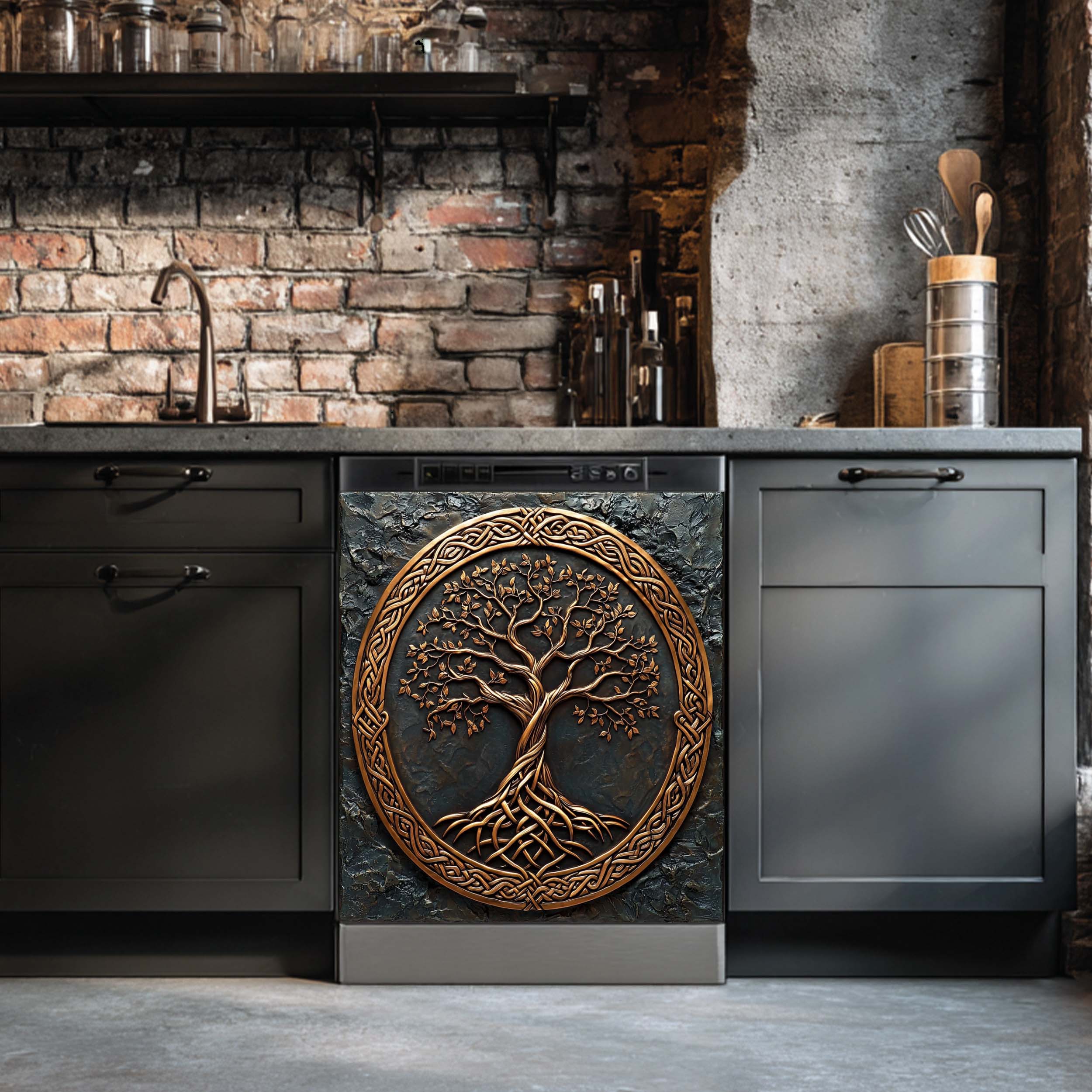 Glass Kitchen Backsplash – wholesale Magnet – Bronze Roots Dishwasher Magnet Cover – Celtic Tree of Life Magnetic Refrigerator Wrap5