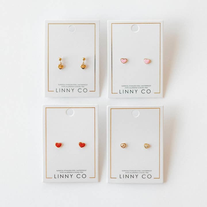 LINNY CO - Wholesale Stud/Post Earrings - Screwback Stud Earrings - Nora Heart Pink13