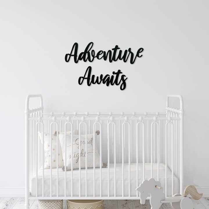 Adventure Awaits Wood Sign, Nursery Wall Decor, Toddler Room for wholesale by Liz's Wood Designs