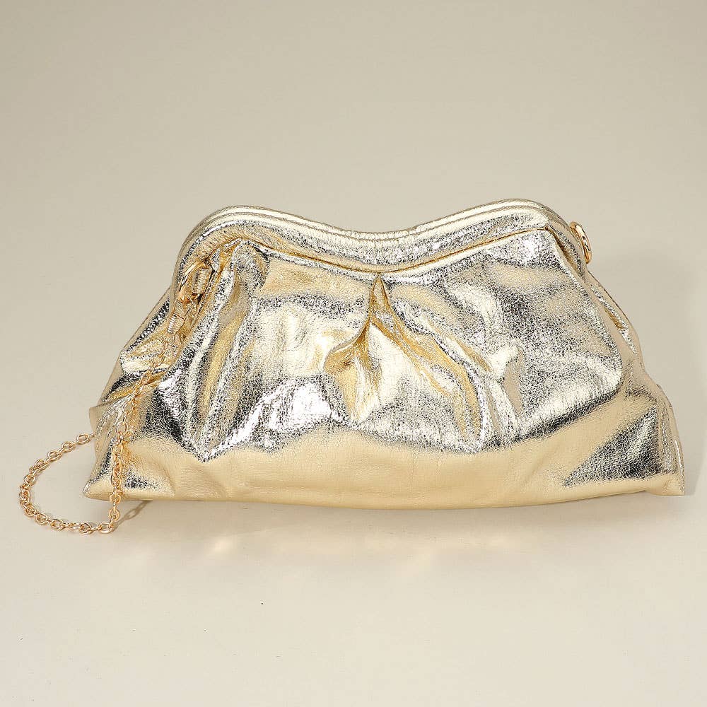 Sensibling Corp. - Wholesale Clutch Bag - Women's - Metallic Pleated Frame Clutch Evening Bag / Crossbody Bag8