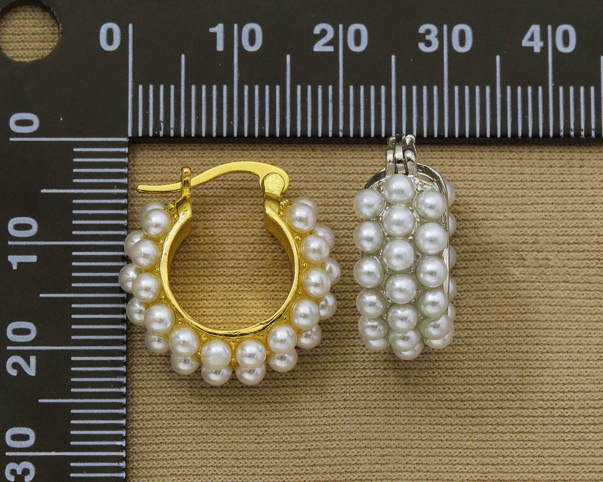 BestBeads&Beyond - Wholesale Huggie Earrings - Pearl Triple Line Huggie Earrings, Sku#B1532