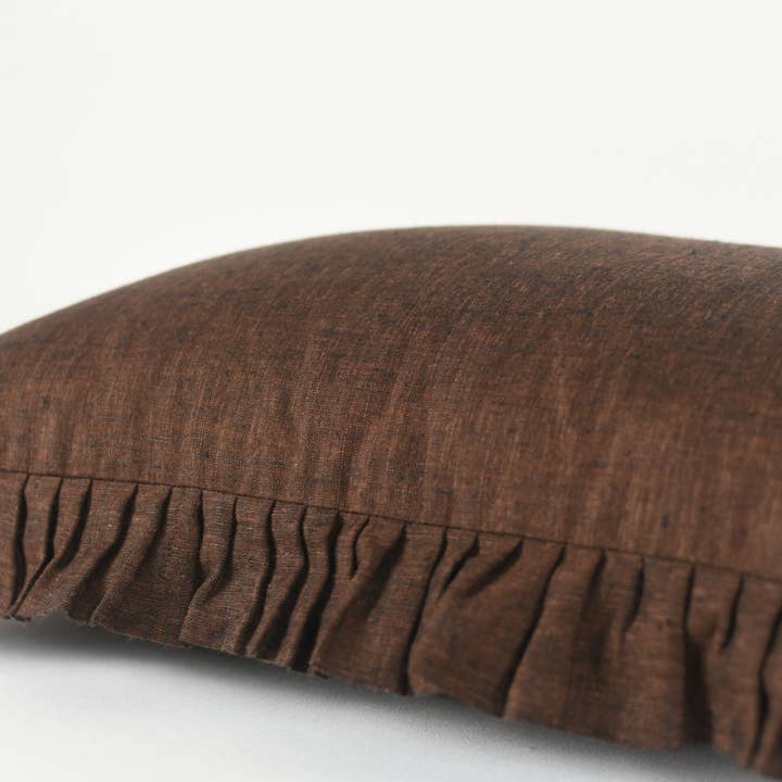 Xasmin Interiors LLC - Wholesale Throw Pillow Cover - Zooni Ruffle Brown - Solid Linen Ruffle Pillows2