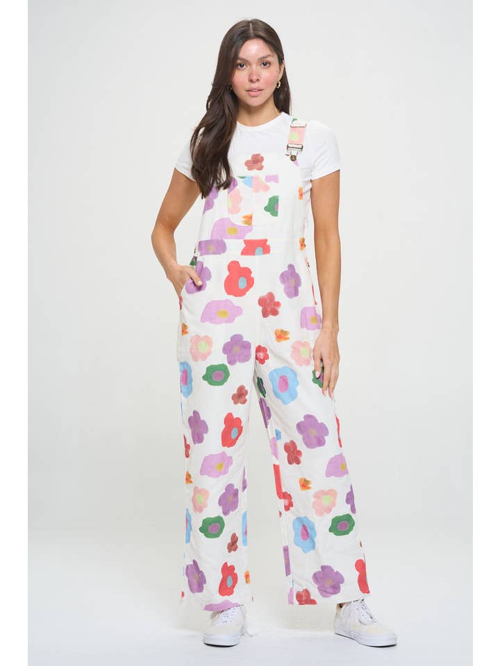 SM WARDROBE – wholesale Overaller - Dam – WATERCOLORF BLOMMIGT TRYCK VITA OVERALLER