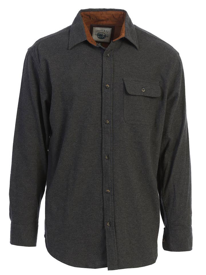 b-one inc - Wholesale Button Down Shirt - Men's - Men's Solid Long Sleeves Flannel Button Up Shirt with Corduroy Contrast GB-LS94FC