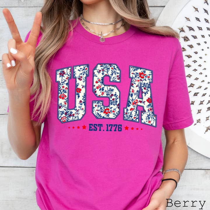 Shoppe SHC – wholesale T-shirt (graphic) – women's – July 4th Graphic Tee | Floral USA | Bella Canvas 5