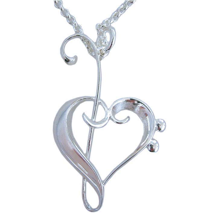 Silverpläterat hänge Hjärta av Clefs för wholesale av THE MUSIC GIFTS COMPANY