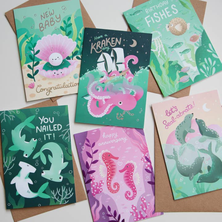 Hopscotch Paper Co. - Wholesale Birthday Card - Let's Seal-abrate, Unique Ocean Themed Birthday Card
